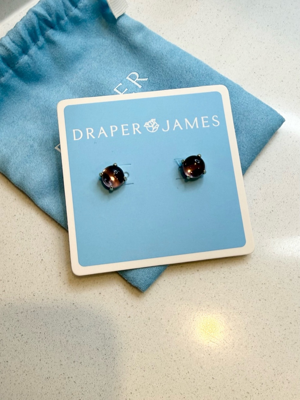 DRAPER JAMES Amethyst Purple Cabochon Studs in Gold - NWT